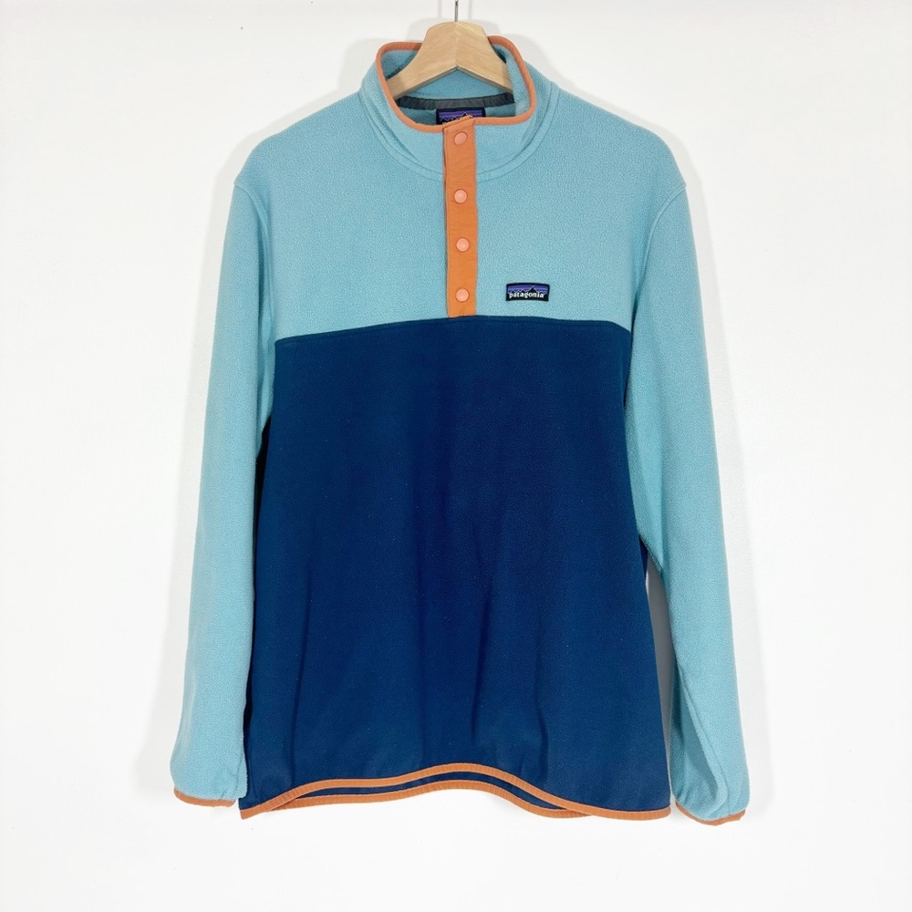 Patagonia Colorblock Fleece Sweatshirt Snap Navy Aqua Sz L - Picture 2 of 14
